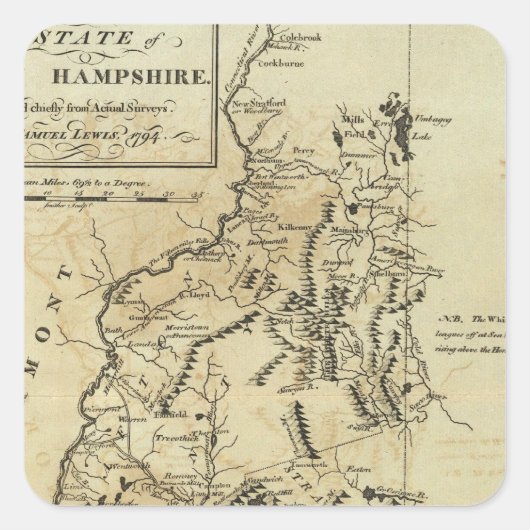 De staat New Hampshire 3 Vierkante Sticker (Voorkant)