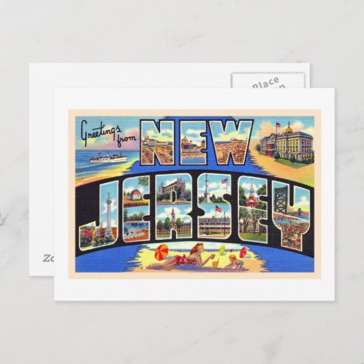 De staat New Jersey  groot Briefkaart met grote le (Voorkant / Achterkant)