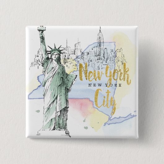 De staat New York | Vrijheidsbeeld Vierkante Button 5,1 Cm (Voorkant)