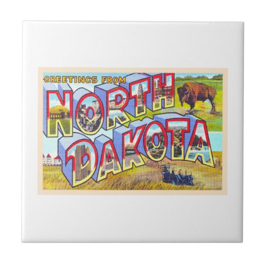 De staat North Dakota ND Large Letter Briefkaart Tegeltje (Voorkant)