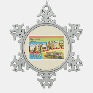 De staat Oklahoma OK Old Vintage Travel Souvenir Tin Sneeuwvlok Ornament
