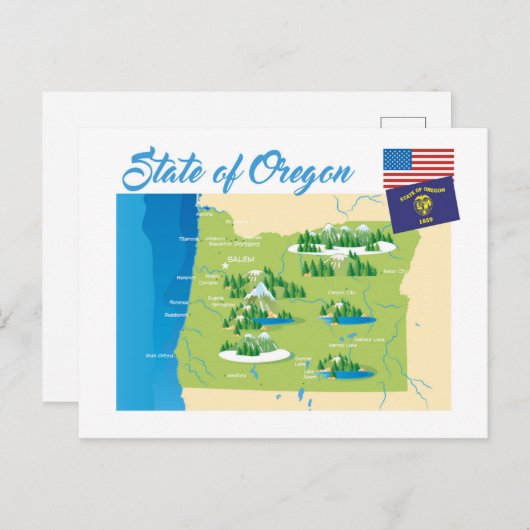 De staat Oregon Briefkaart (Voorkant / Achterkant)