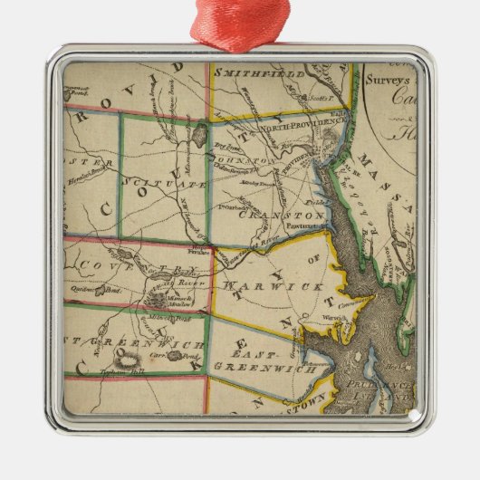 De staat Rhode Island 3 Metalen Ornament (Voorkant)