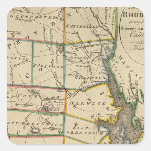 De staat Rhode Island 3 Vierkante Sticker (Voorkant)