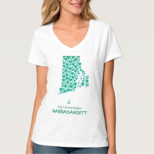 De staat Rhode Island Silhouette Hearts & Hometown T-shirt