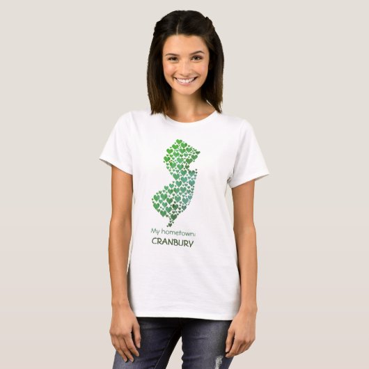 De staat van New Jersey Silhouette Hearts & Hometo T-shirt (Voorkant volledig)