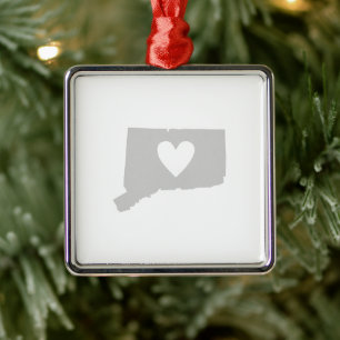 De staatssilhouet van Connecticut van het hart Metalen Ornament