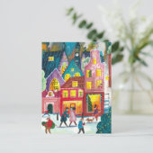 De stad Amsterdam in de sneeuwschilderij Kerstmis Feestdagenkaart (Staand voorkant)