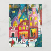 De stad Amsterdam in de sneeuwschilderij Kerstmis Feestdagenkaart (Voorkant)