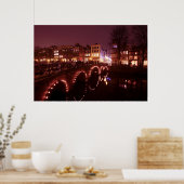 De stad Amsterdam 's nachts in Nederland Poster (Keuken)
