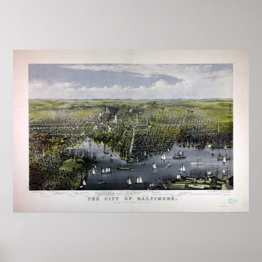 De stad Baltimore via Currier & Ives (1880) Poster (Voorkant)