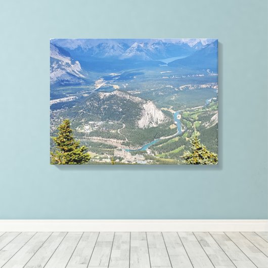 De stad Banff vanaf de top van de Sulphur Mountain Canvas Afdruk (Insitu (Houten vloer))