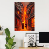 De stad brandt | AI Art Poster (Thuiskantoor)