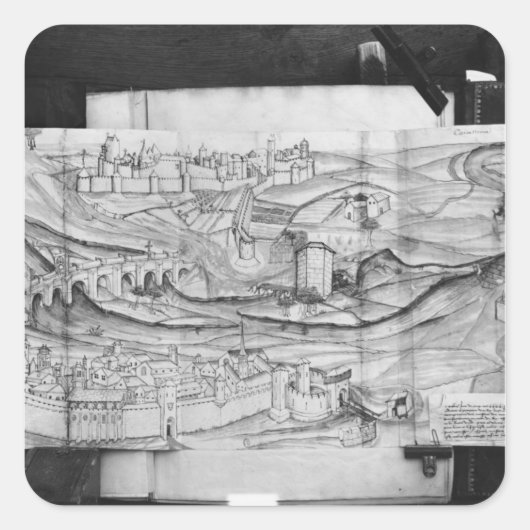 De stad Carcassonne, 1462 Vierkante Sticker (Voorkant)