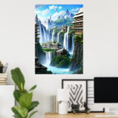 De stad en de grote waterval | AI Art Poster (Thuiskantoor)
