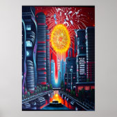 De stad en het grote vuurwerk | AI Art Poster (Voorkant)