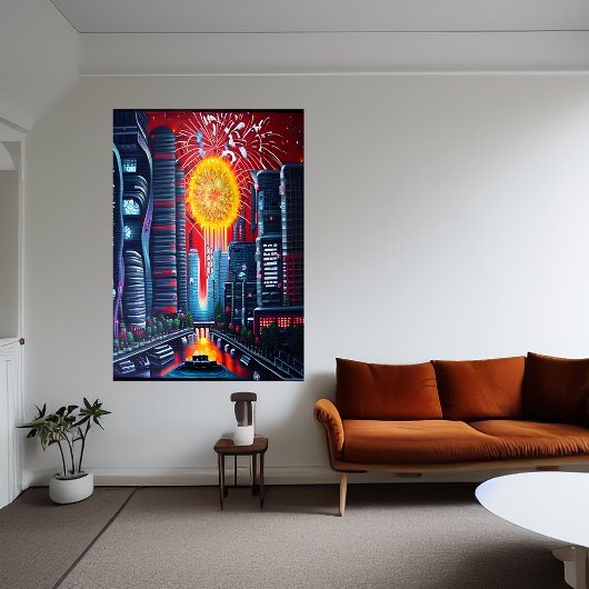 De stad en het grote vuurwerk | AI Art Poster