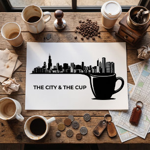 De Stad en Het Kopje Chicago Silhouet Poster