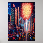 De stad en het vuurwerk | AI Art Poster (Voorkant)