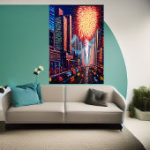 De stad en het vuurwerk | AI Art Poster