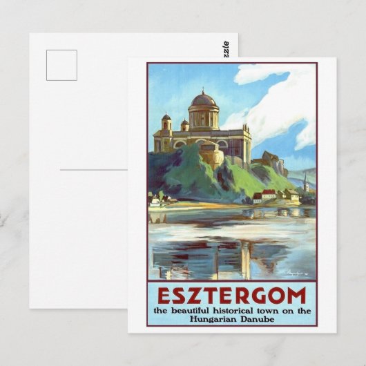 De stad Esztergom op de Donau, Hongarije, Briefkaart (Voorkant / Achterkant)