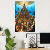 De stad Gingerbrood onder het zee | AI Art. Poster (Thuiskantoor)