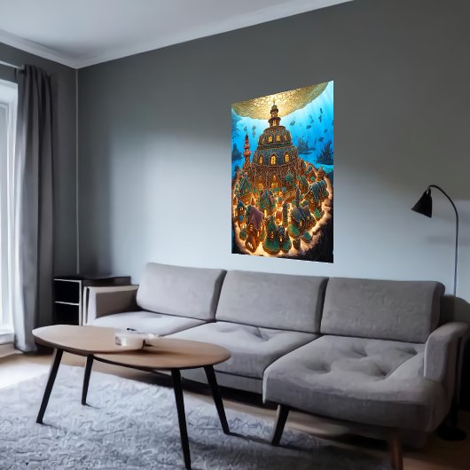 De stad Gingerbrood onder het zee | AI Art. Poster