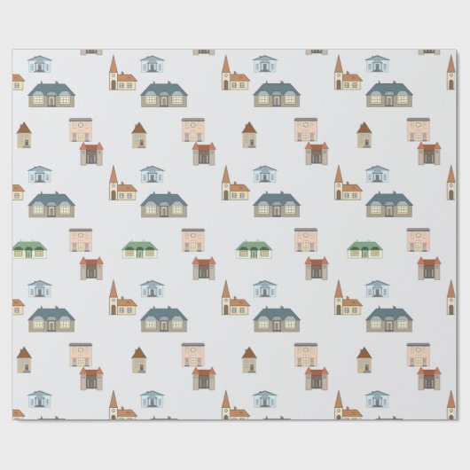 De stad heeft een witte achtergrond. cadeaupapier (Vlak)