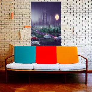 De stad in de nacht   AI Art Poster