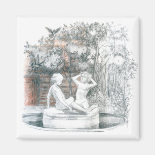 de stad is een fontein met figuren voor meisjes magneet