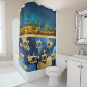 De stad Jeruzalem bij het nachtelijk douchegordijn (In situ)