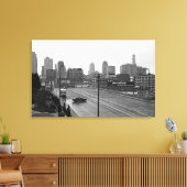 De stad Kansas City Skyline-Black en White Photo Canvas Afdruk (Insitu (Woonkamer))
