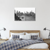 De stad Kansas City Skyline-Black en White Photo Canvas Afdruk (Insitu (Slaapkamer))