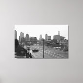 De stad Kansas City Skyline-Black en White Photo Canvas Afdruk (Voorkant)