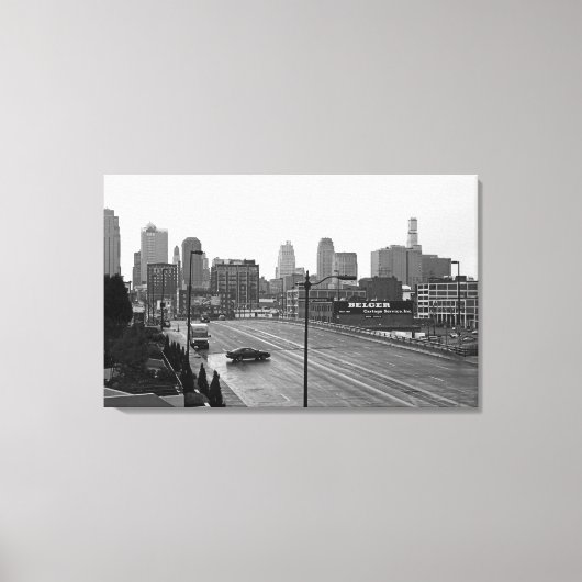 De stad Kansas City Skyline-Black en White Photo Canvas Afdruk (Voorkant)