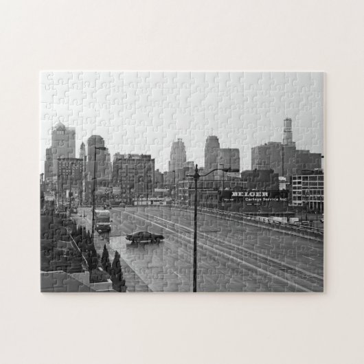 De stad Kansas City Skyline-Black en White Photo Legpuzzel (Horizontaal)