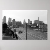 De stad Kansas City Skyline-Black en White Photo Poster (Voorkant)