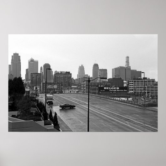 De stad Kansas City Skyline-Black en White Photo Poster (Voorkant)