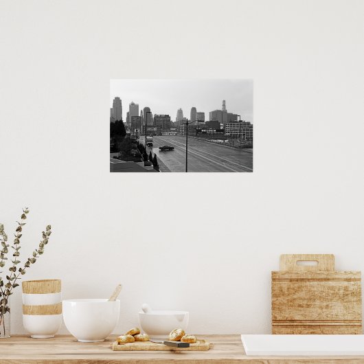 De stad Kansas City Skyline-Black en White Photo Poster (Keuken)