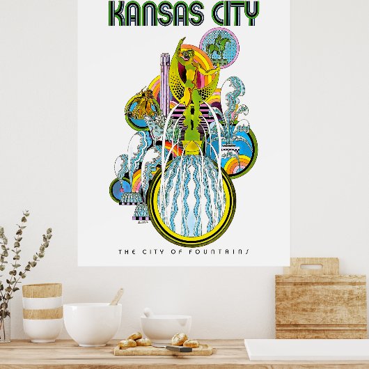 De stad Kansas, de stad der fonteinen, Poster (Keuken)