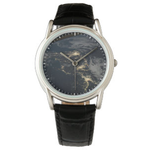 De stad licht 's nachts in Japan. Horloge