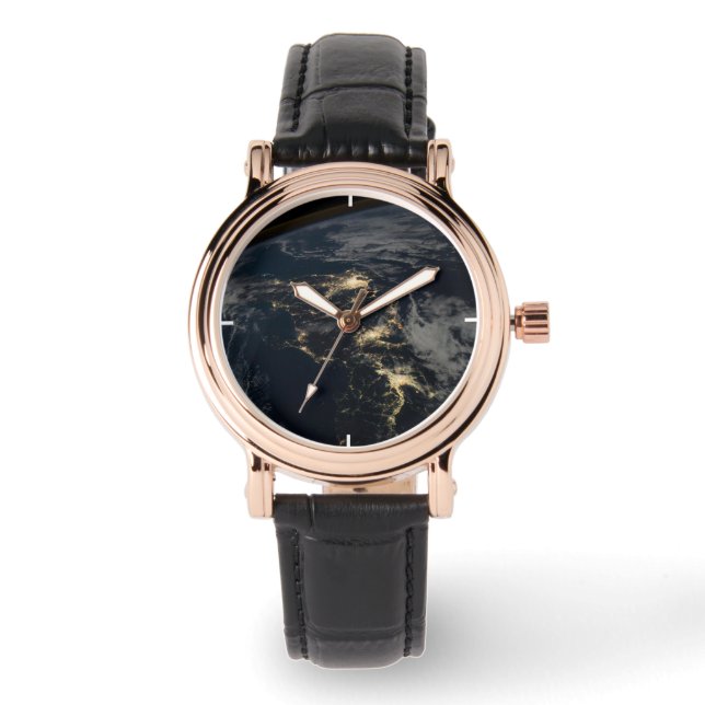 De stad licht 's nachts in Japan. Horloge (Voorkant)