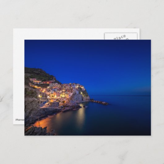 De stad Manarola in de Cinque Terre in de avond Briefkaart (Voorkant / Achterkant)