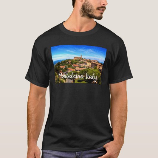 De stad Montalcino van de Fortress. Toscane, Itali T-shirt (Voorkant)