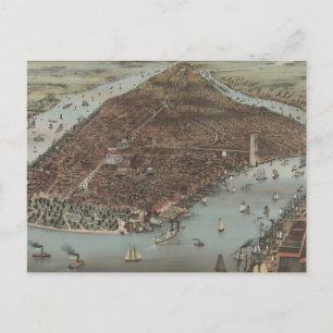 De stad New York   1883 (kleurenlithograaf) Briefkaart