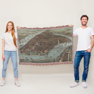 De stad New York 1883 (kleurenlithograaf) Deken