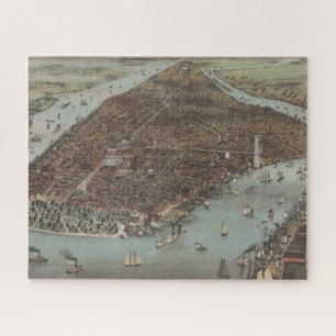 De stad New York   1883 (kleurenlithograaf) Legpuzzel
