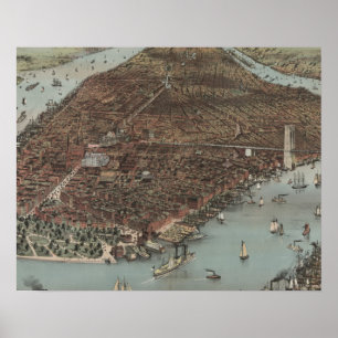 De stad New York   1883 (kleurenlithograaf) Poster