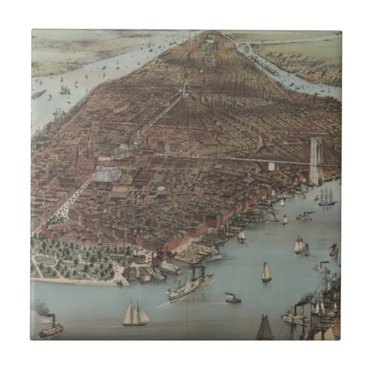 De stad New York | 1883 (kleurenlithograaf) Tegeltje (Voorkant)