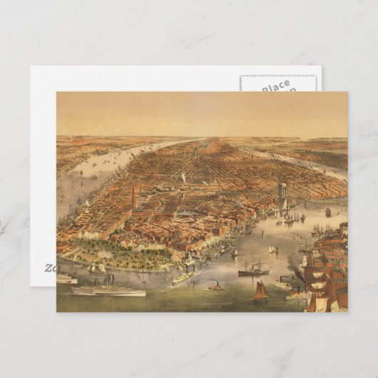 De stad New York, 18 Briefkaart (Voorkant / Achterkant)
